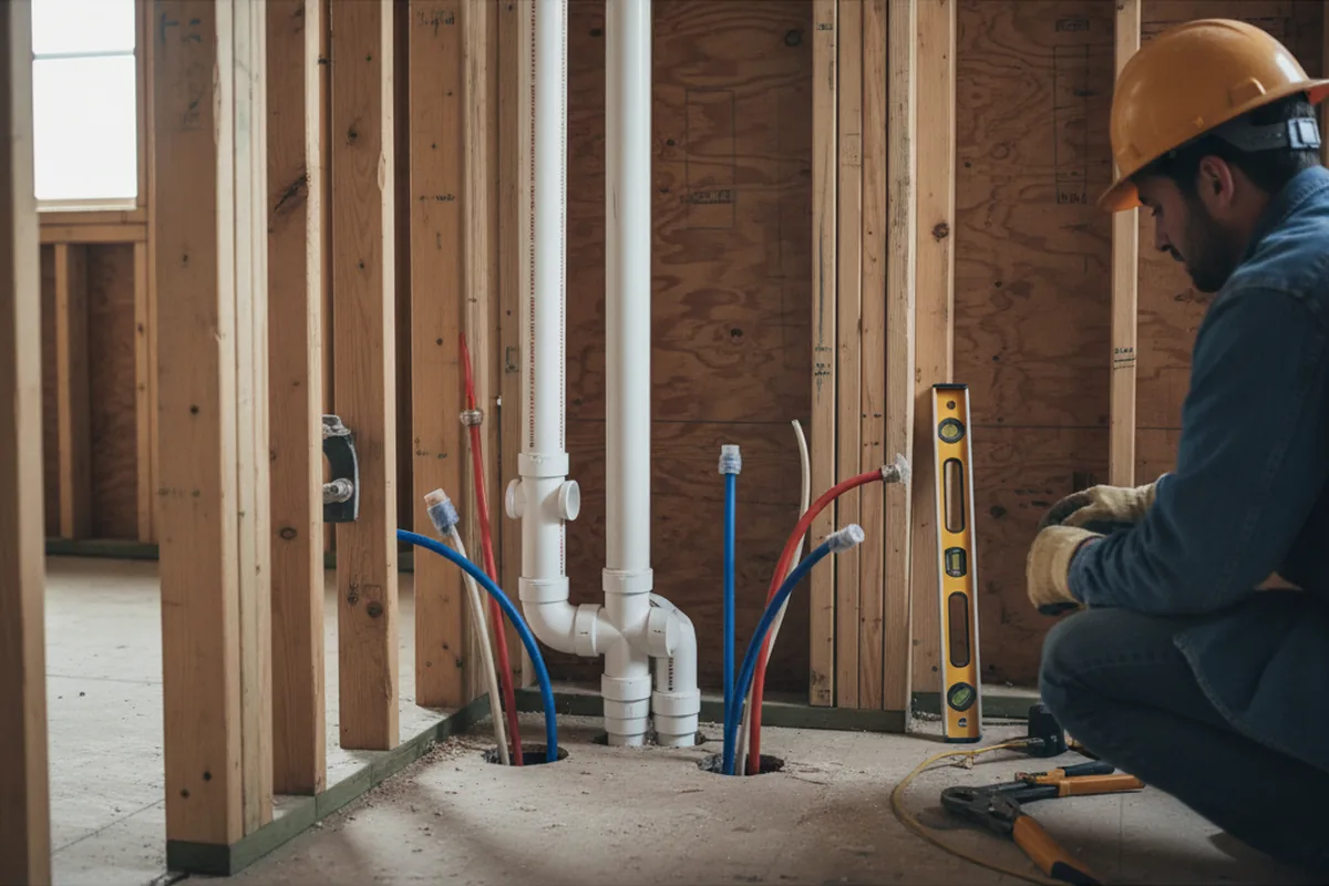 Drain and supply rough-in during Sump Pump Repair in Thendara